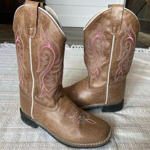 Brown and Pink Kids Cowboy Boots